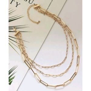 NEW! 14K Gold Plated Trendy Multi-layered Paperclip Chain Necklace